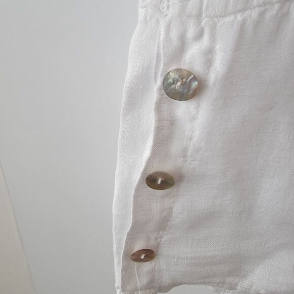 lungo l'arno women's 100% linen embedary top size s roll-tab sleeve clean girl - Picture 5 of 9